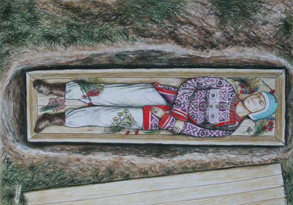 Grave reconstruction from burial 22. found at the site Harta -Freifelt. Drawn by Zoltán Boldog.
